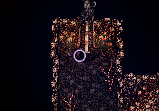A dark statue looms overhead.; highlighted search position