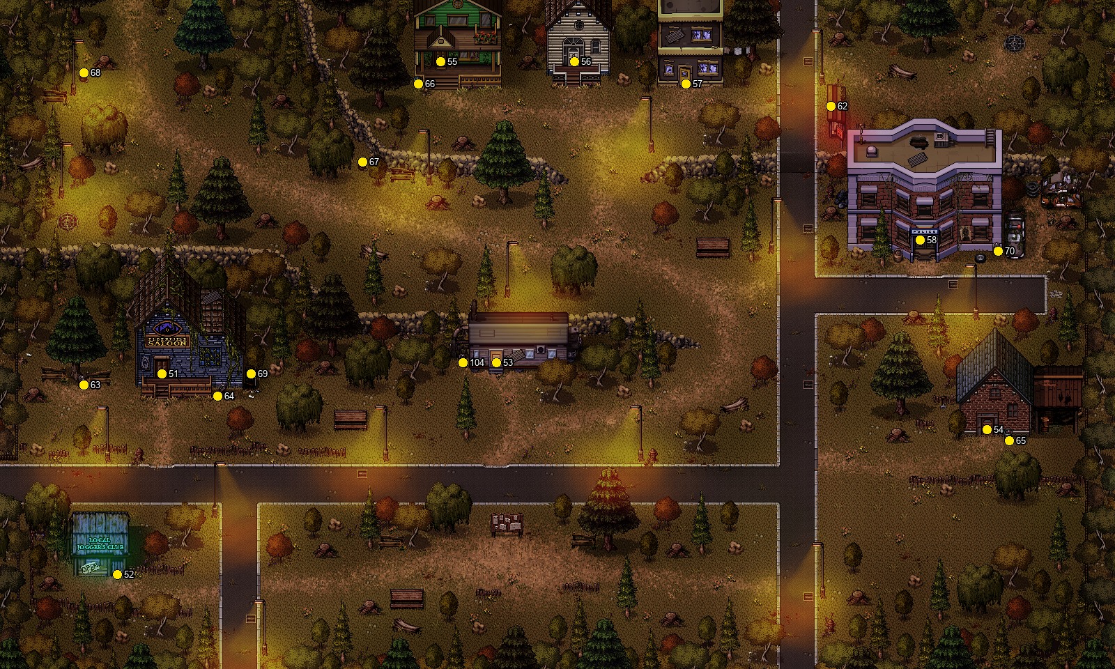 Numbered search positions in Town