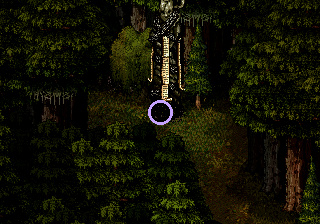 A dark statue looms overhead.; highlighted search position