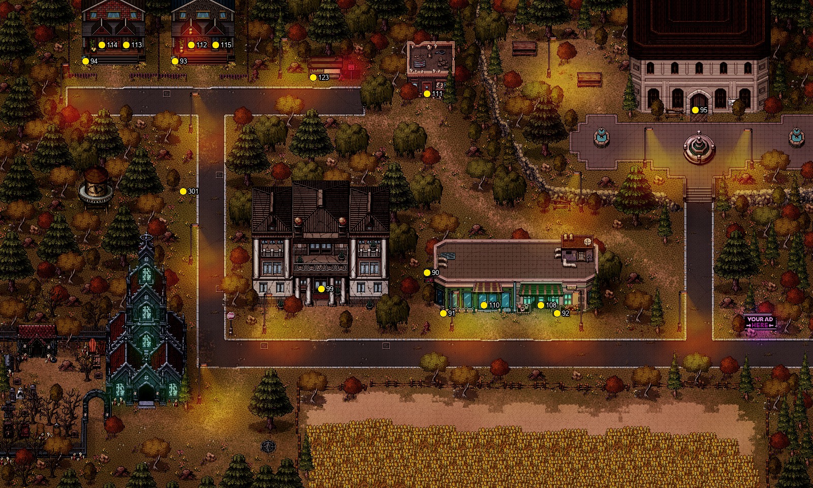 Numbered search positions in Town