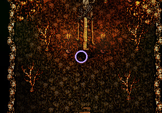 A dark statue looms overhead.; highlighted search position